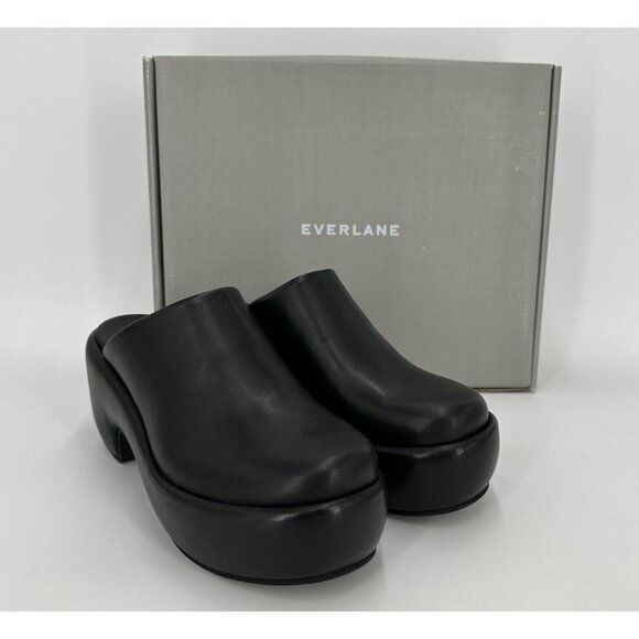 Everlane The Puffa Clog in Black Leather sz 7 Women's Platform Sip-on Mule NEW - Picture 2 of 6